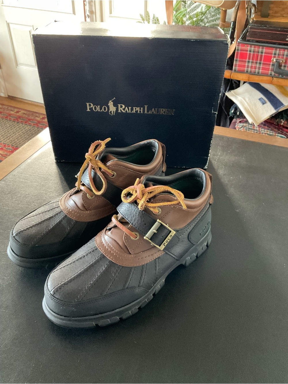 Polo by Ralph Lauren Brown and Black Leather Duck Boat Shoes